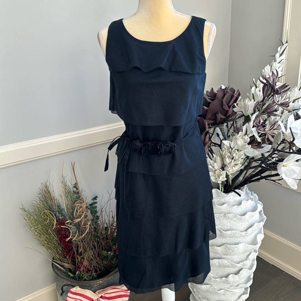 Talbots Black Midi Dress with lace and tulle belt. Size 4